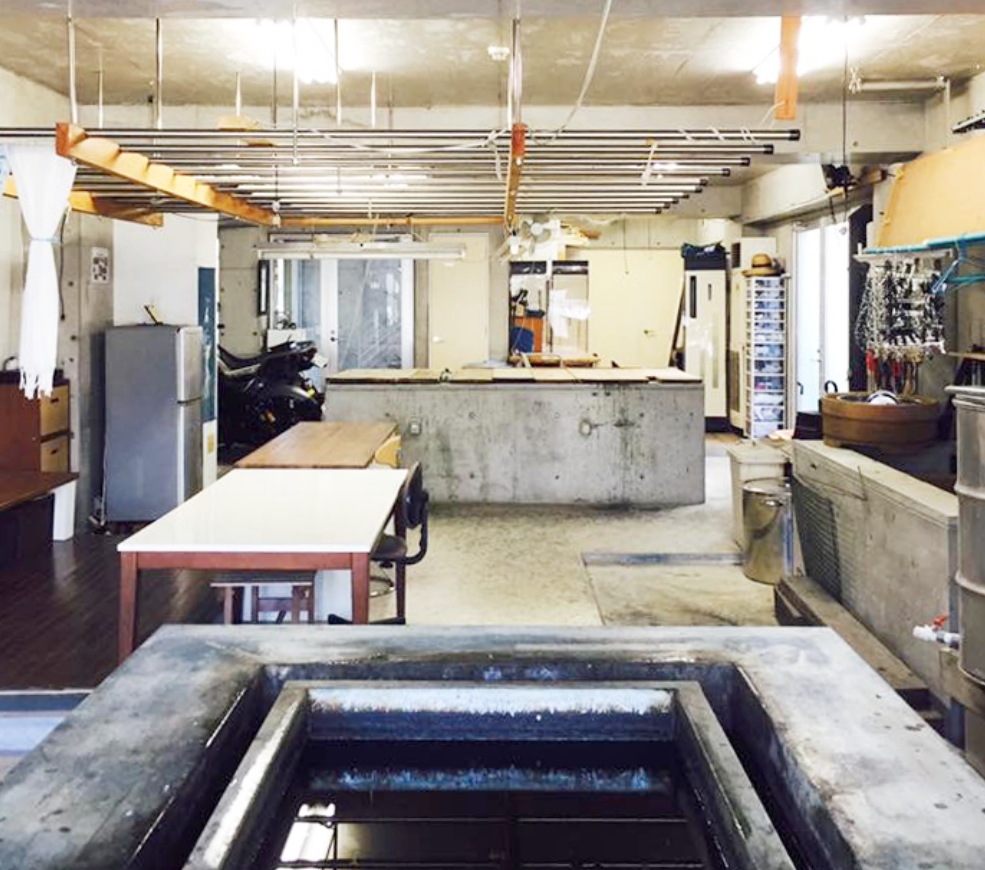 Inside the workshop of the Ruahu indigo dyeing studio.